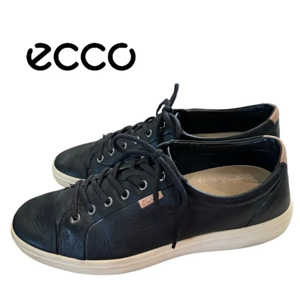 ECCO Soft 7 Men's Black Leather Laced Sneakers 10